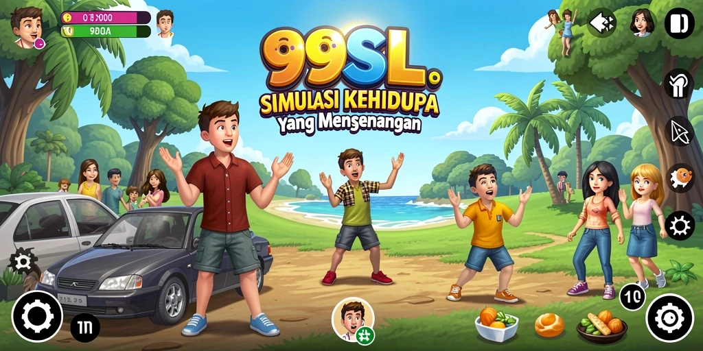 Screenshot utama menampilkan pemain sedang menikmati kehidupan virtual.