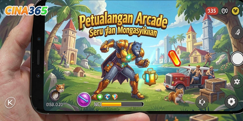 Screenshot CINA365 menampilkan aksi seru dalam permainan Arcade.