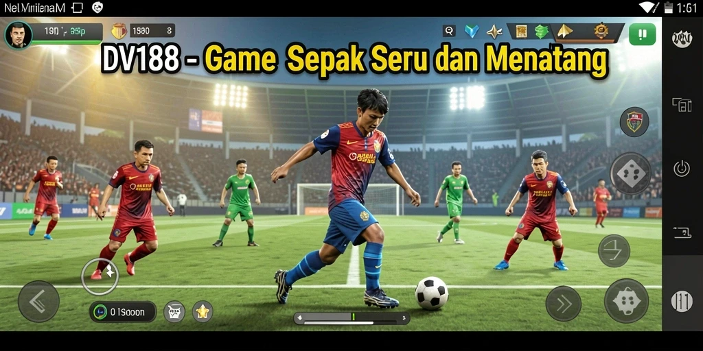 Screenshot gameplay DV188 menampilkan aksi seru pertandingan sepak bola.