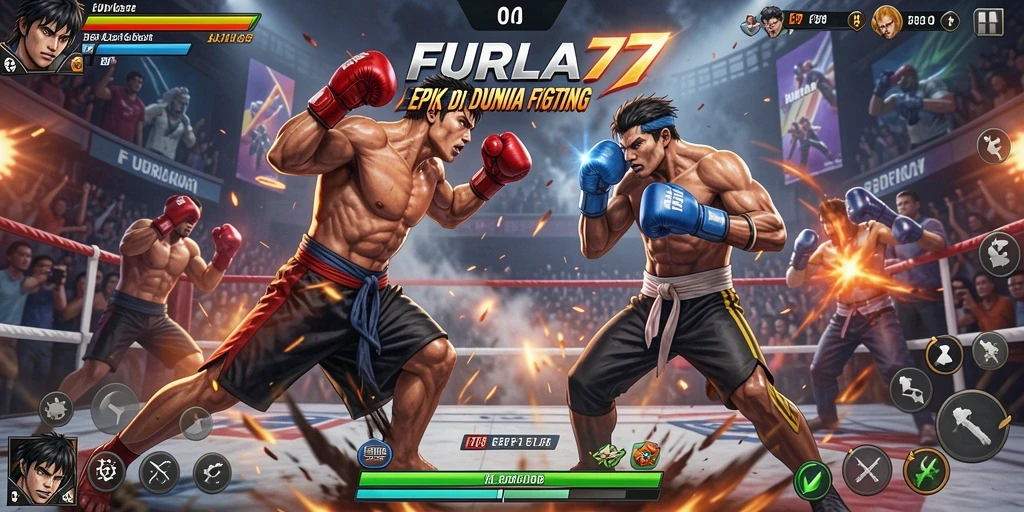Tangkapan layar utama FURLA77 menampilkan pertarungan seru antara karakter dengan efek visual yang menakjubkan.