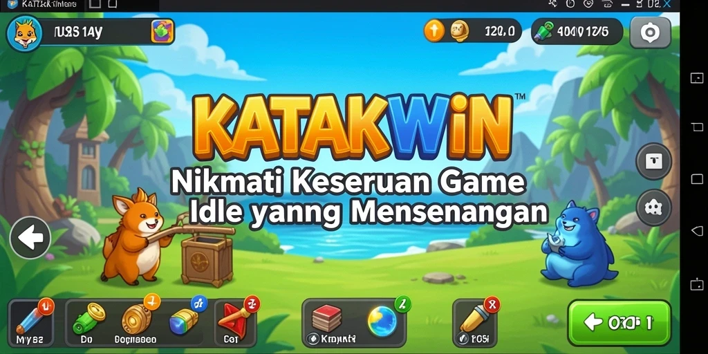 Tampilan gameplay KATAKWIN dengan katak yang bekerja keras.
