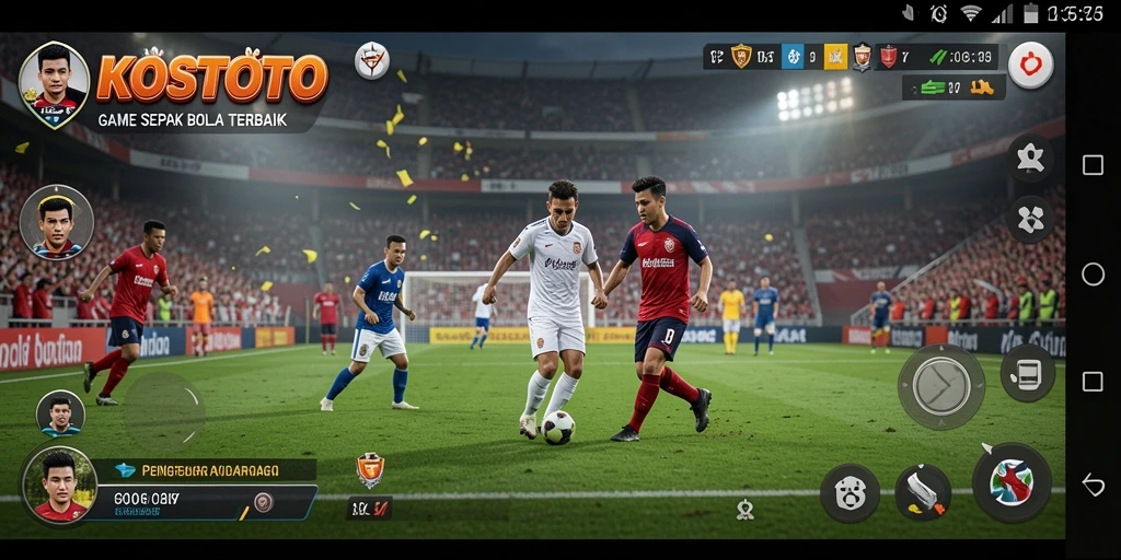 Tampilan gameplay KOSTOTO yang menarik dengan aksi bertanding sepak bola.