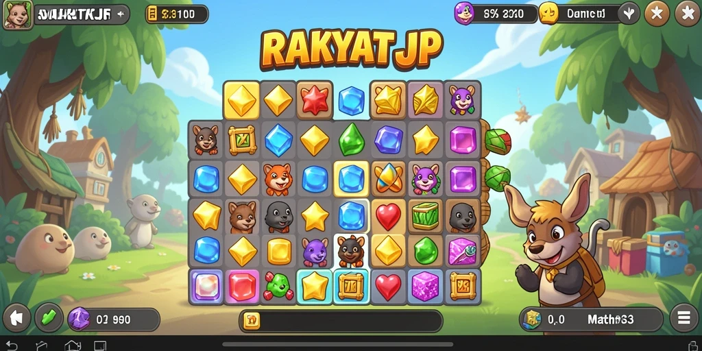 Tangkapan layar RAKYATJP menunjukkan gameplay Match-3 yang seru.
