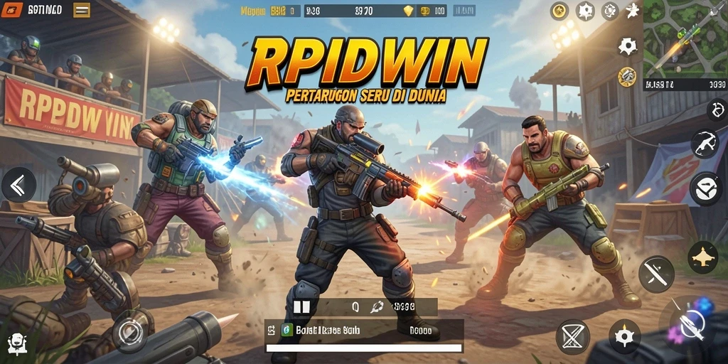 Screenshot RPIDWIN menunjukkan aksi pertempuran menegangkan di lapangan Battle Royale.