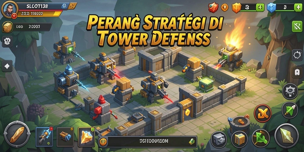 Screenshot SLOT138 menunjukkan strategi bertahan tower defense yang mendebarkan.