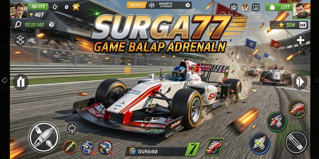 Tampilan gameplay SURGA77 yang mendebarkan dan penuh aksi balap.