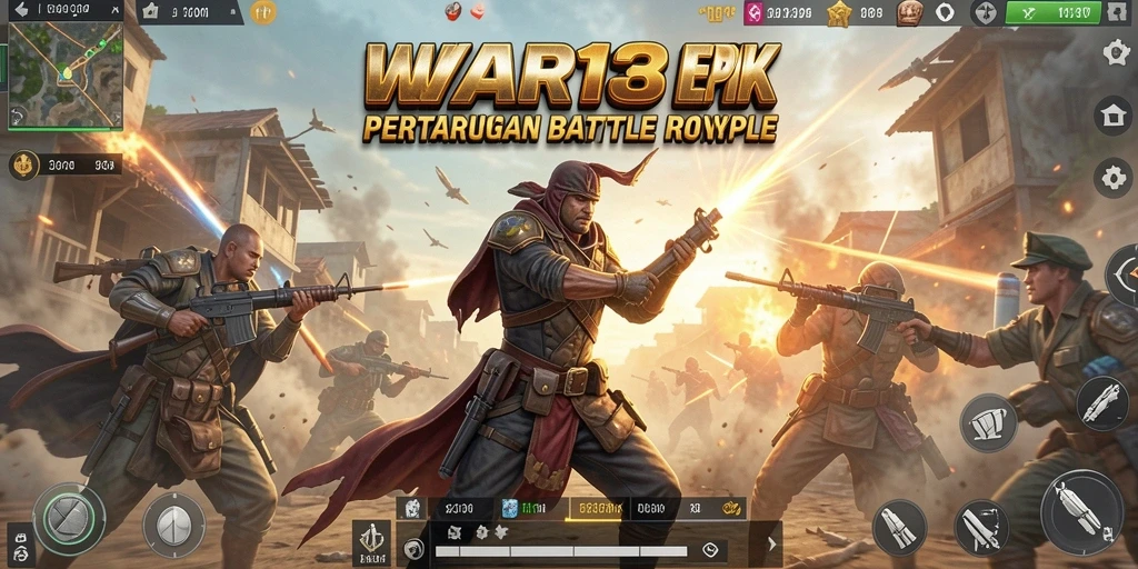 Screenshot utama WAR138 menampilkan aksi mendebarkan di arena Battle Royale.